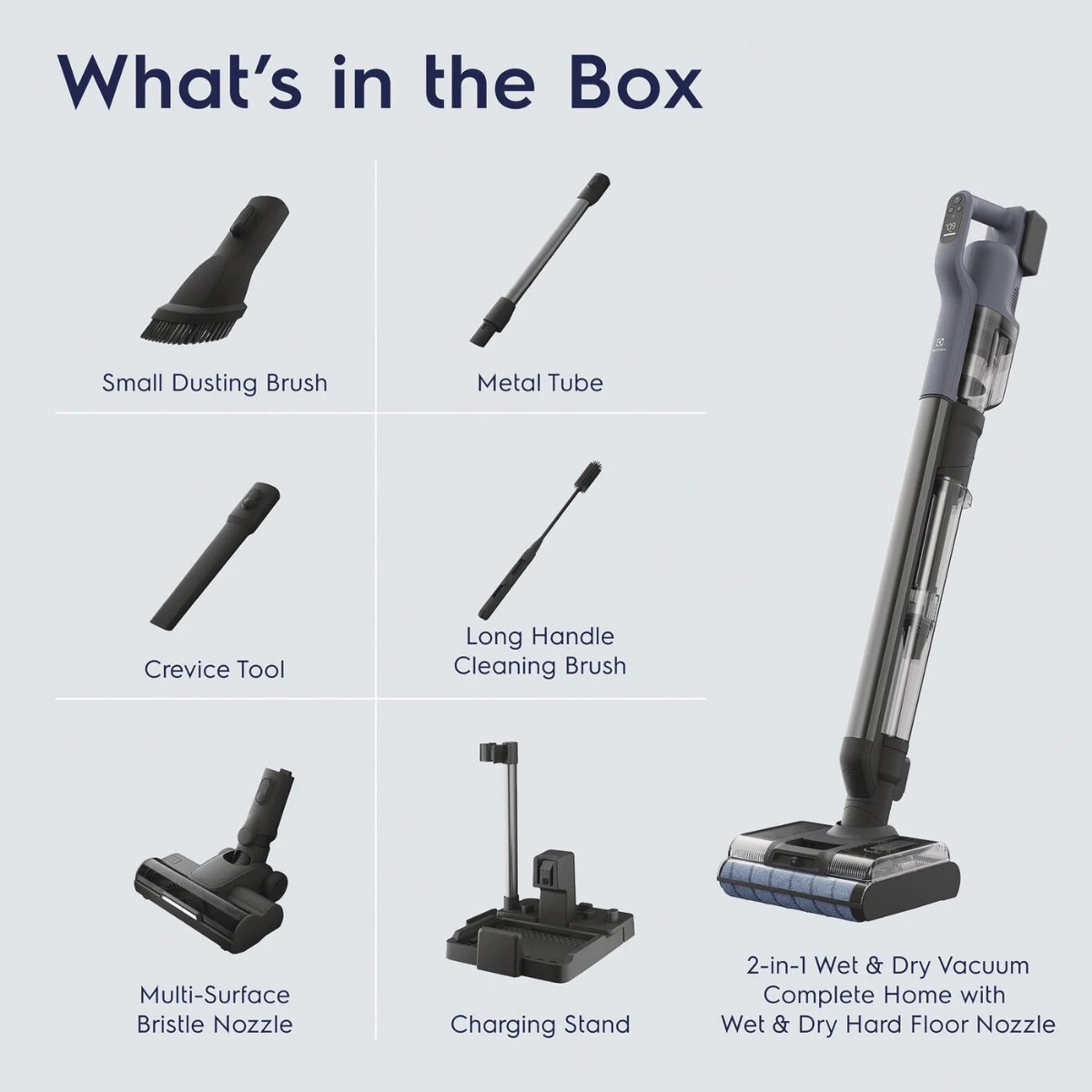 Electrolux 2-in-1 Wet and Dry Cordless Stick Vacuum Complete - Infographic 1