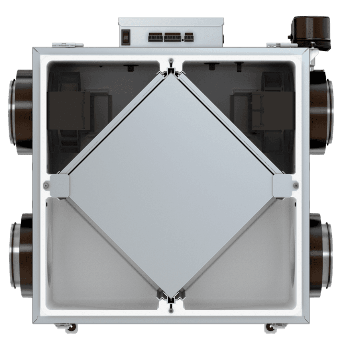 Fantech FIT 120E-D-EC-M 129 CFM Low Profile Mirrored Energy Recovery Ventilator w/ Shut-Off Damper - Back