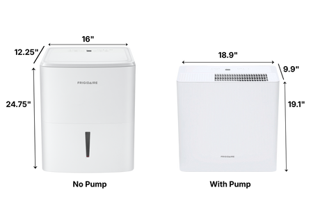Frigidaire 50 Pint Energy Star Dehumidifier with Optional Pump dimensions with or without pump