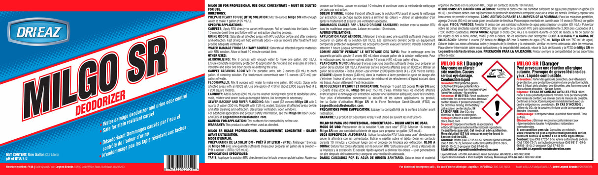 Dri-Eaz Milgo SR Deodorizer - GHS Label