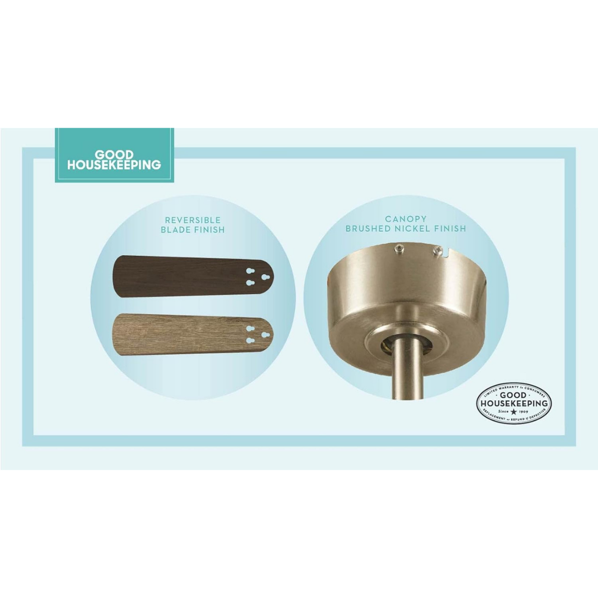 Good Housekeeping Adeline 52 in. Indoor Ceiling Fan with LED Light Brushed Nickel - Infographic 3