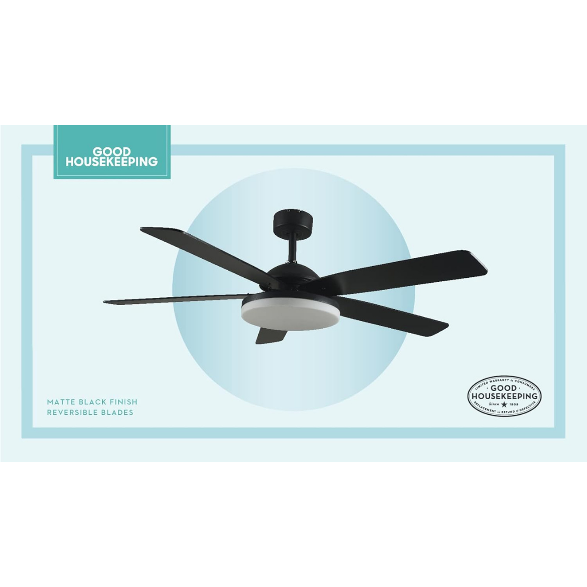 Good Housekeeping Adeline 52 in. Indoor Ceiling Fan with LED Light Black Matte - Infographic 1