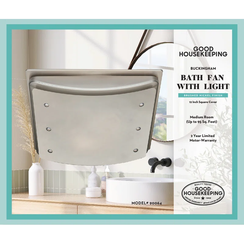 Good Housekeeping Buckingham 100 CFM Decorative Bathroom Fan Brushed Nickel - Infographic 2