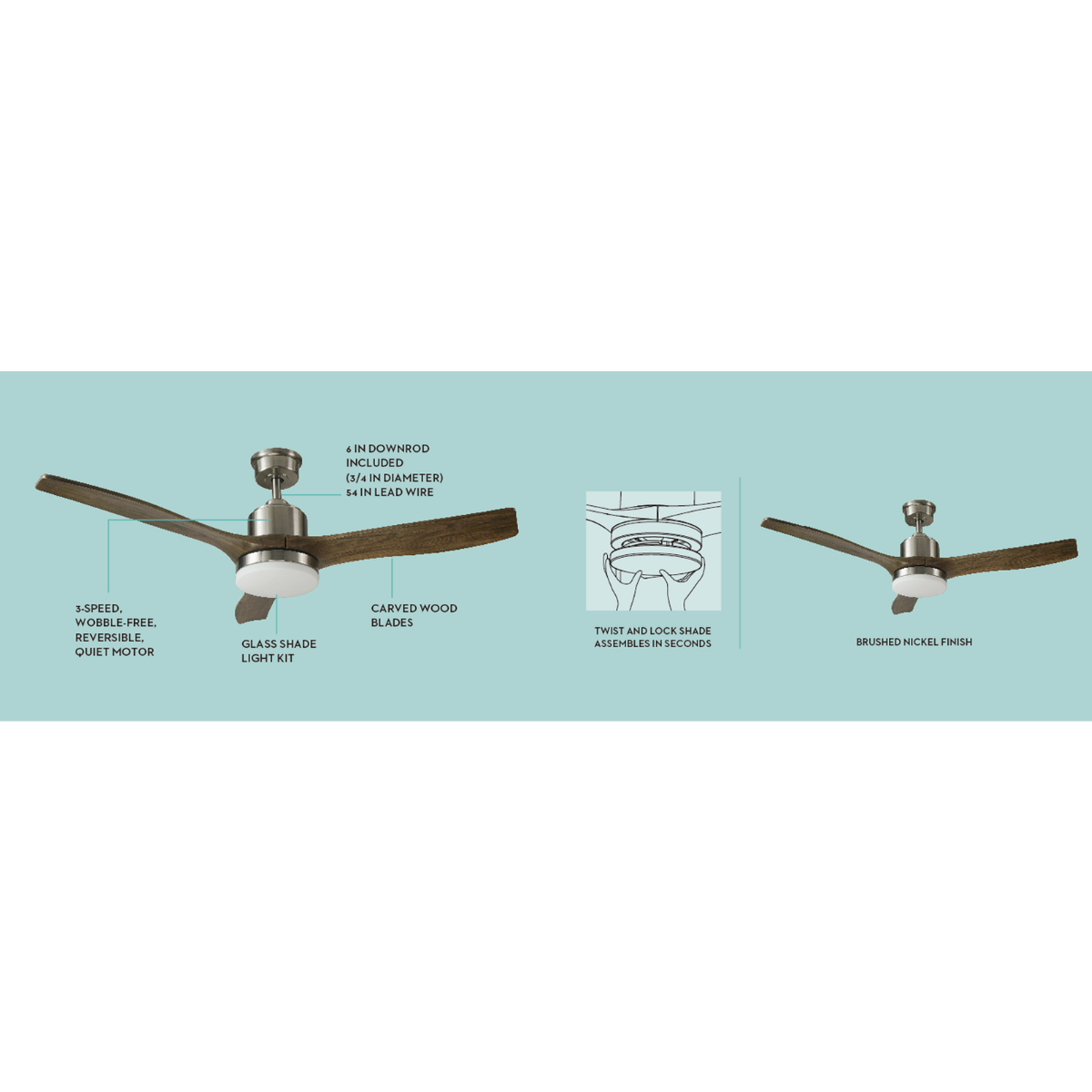 Good Housekeeping Canton 52 in. Indoor Brushed Nickel Ceiling Fan with LED Light - Infographic 3