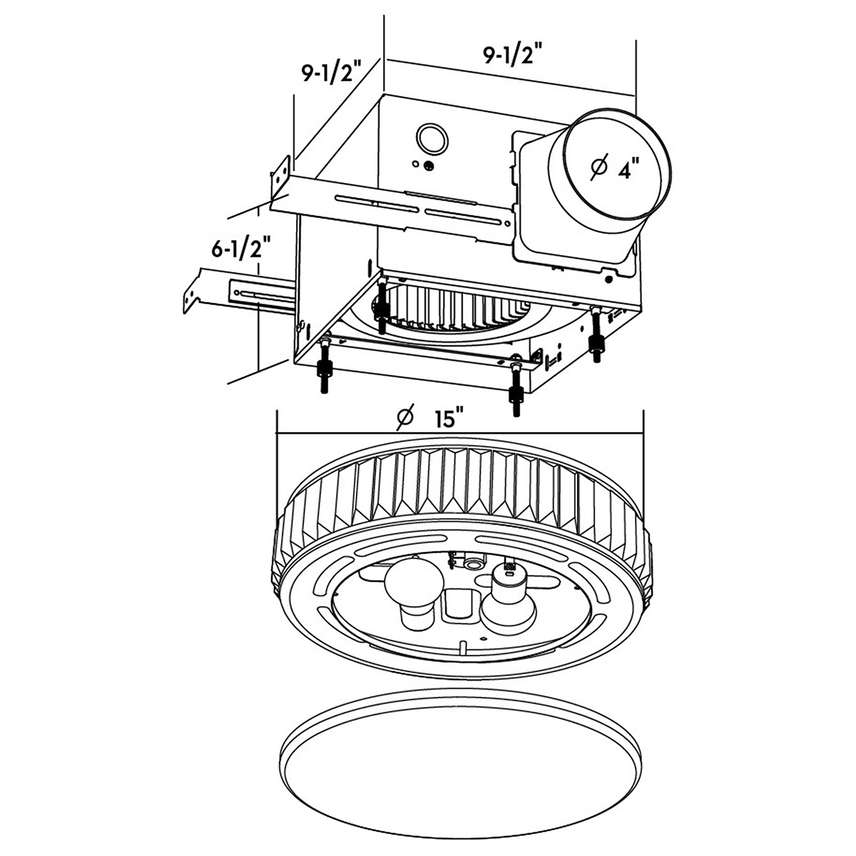 Good Housekeeping Crystal 100 CFM 2.0 Sones Decorative Bathroom Exhaust Fan w/ Light - DImensions