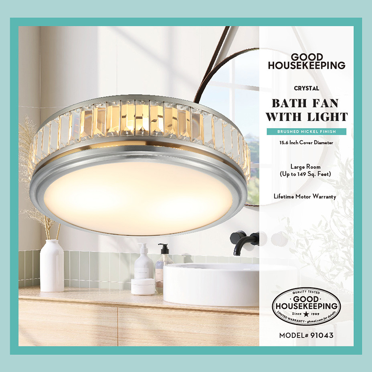 Good Housekeeping Crystal 100 CFM 2.0 Sones Decorative Bathroom Exhaust Fan w/ Light - Infographic 1