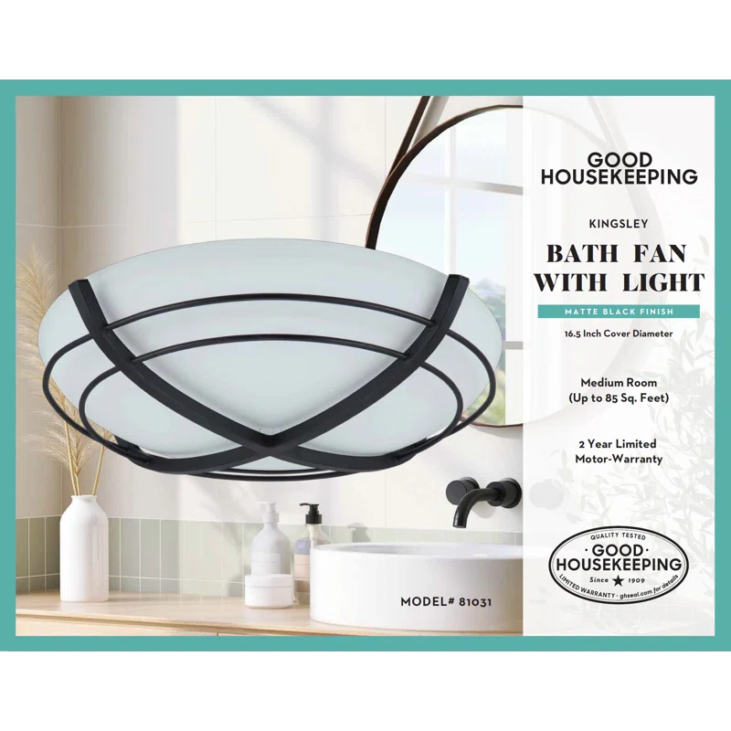 Good Housekeeping Kingsley 90 CFM Decorative Bathroom Fan - Infographic 1