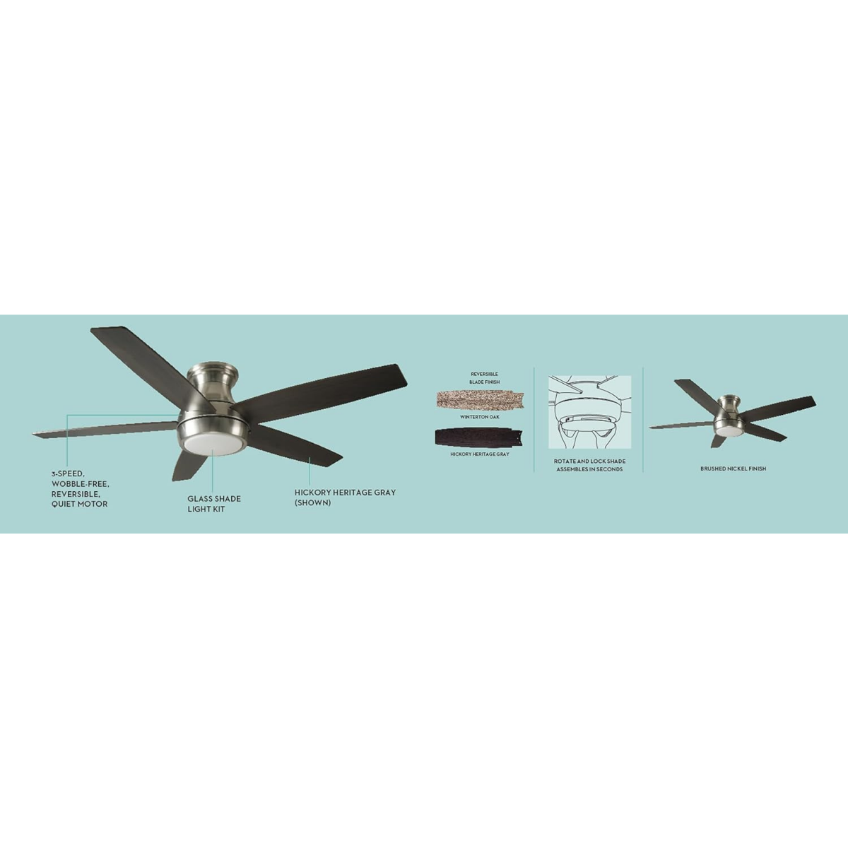 Good Housekeeping Lanier Falls 52 in. Indoor Brushed Nickel Ceiling Fan with LED Light - Infographic 3