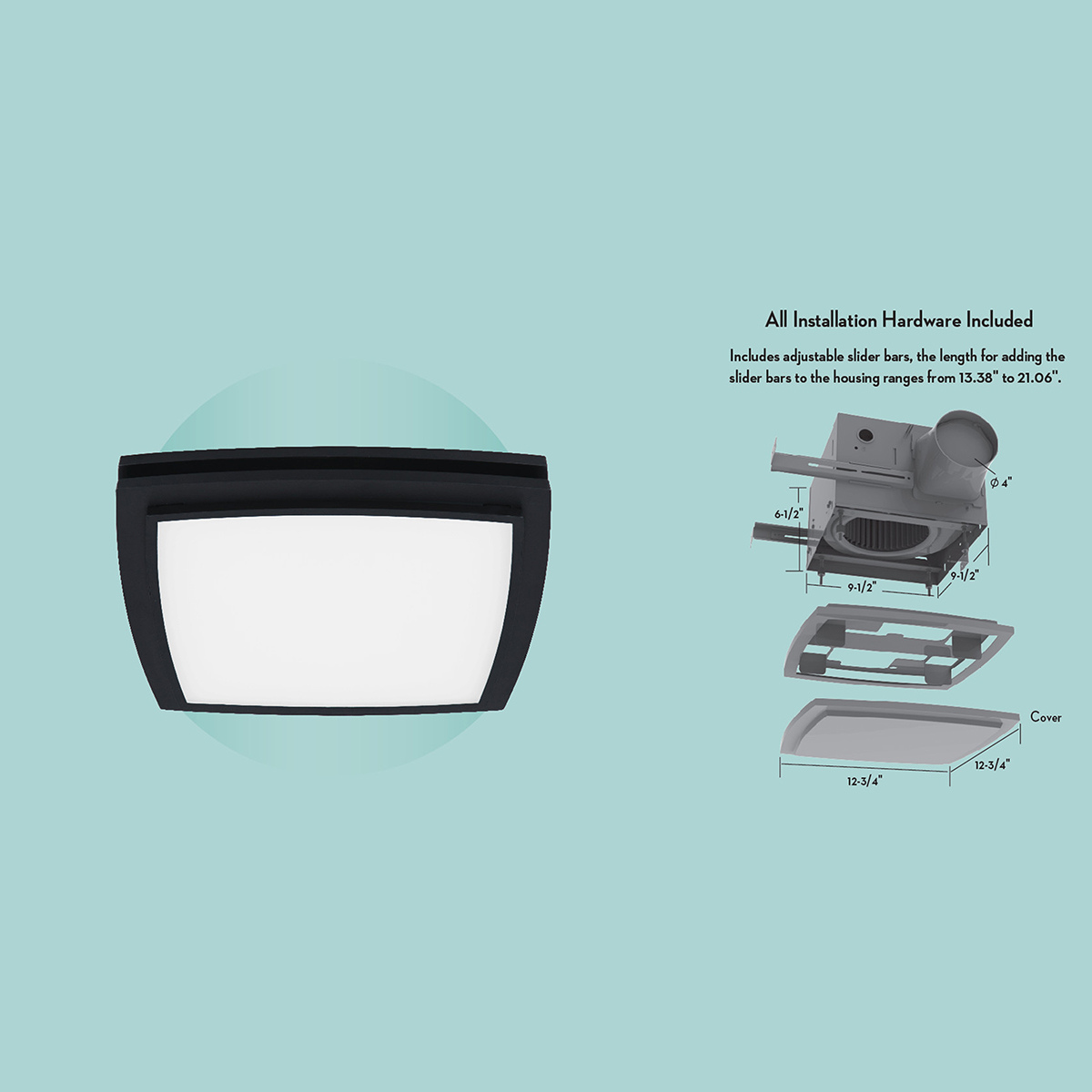 Good Housekeeping Mezzanine 100 CFM Bathroom Exhaust Fan with LED Light Black Matte - Infographic 2
