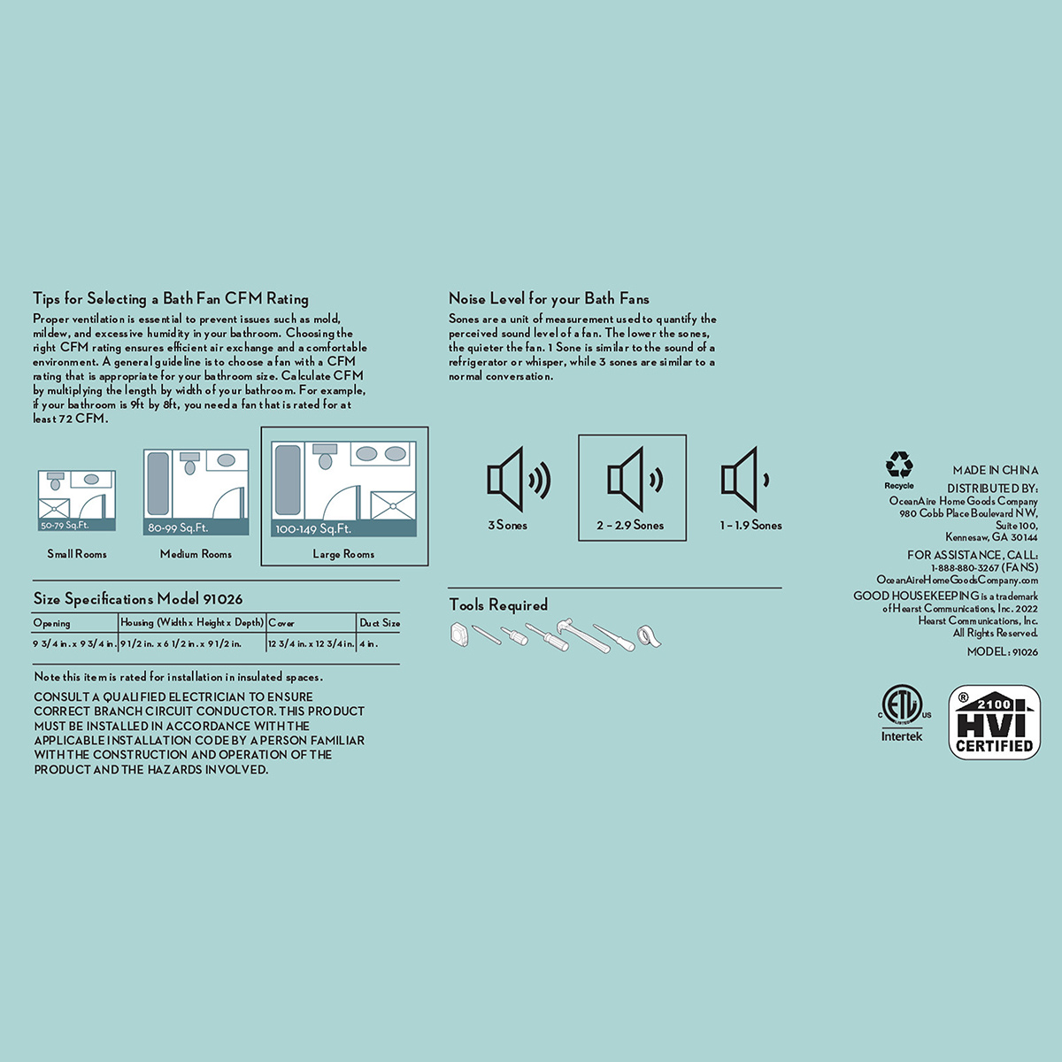 Good Housekeeping Mezzanine 100 CFM Bathroom Exhaust Fan with LED Light Black Matte - Infographic 3