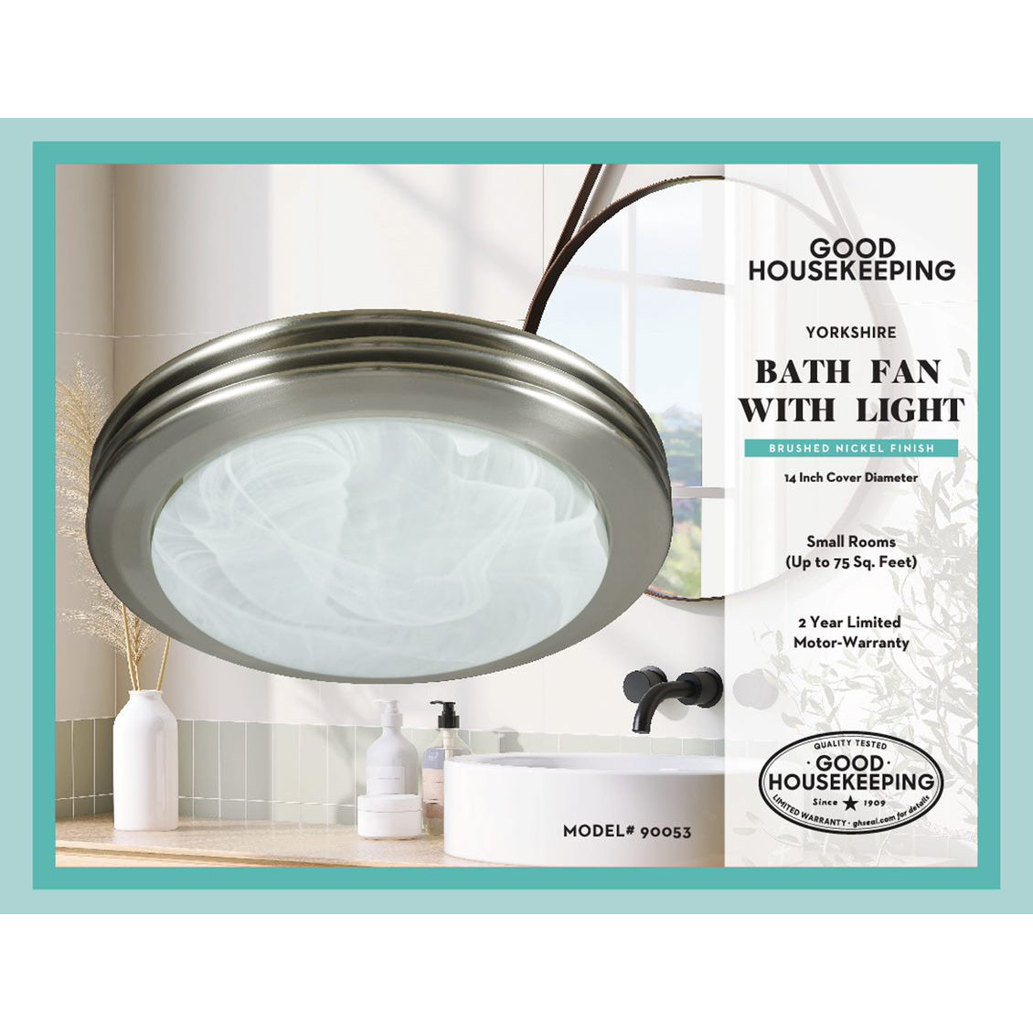 Good Housekeeping Yorkshire 80 CFM Decorative Bathroom Fan - brushed nickel - infographic 3