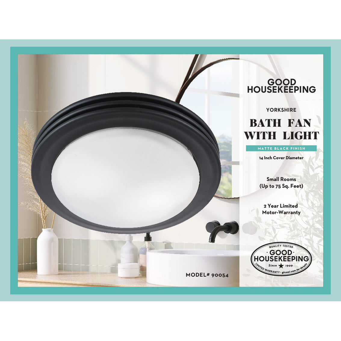 Good Housekeeping Yorkshire 80 CFM Decorative Bathroom Fan - matte black - infographic 3