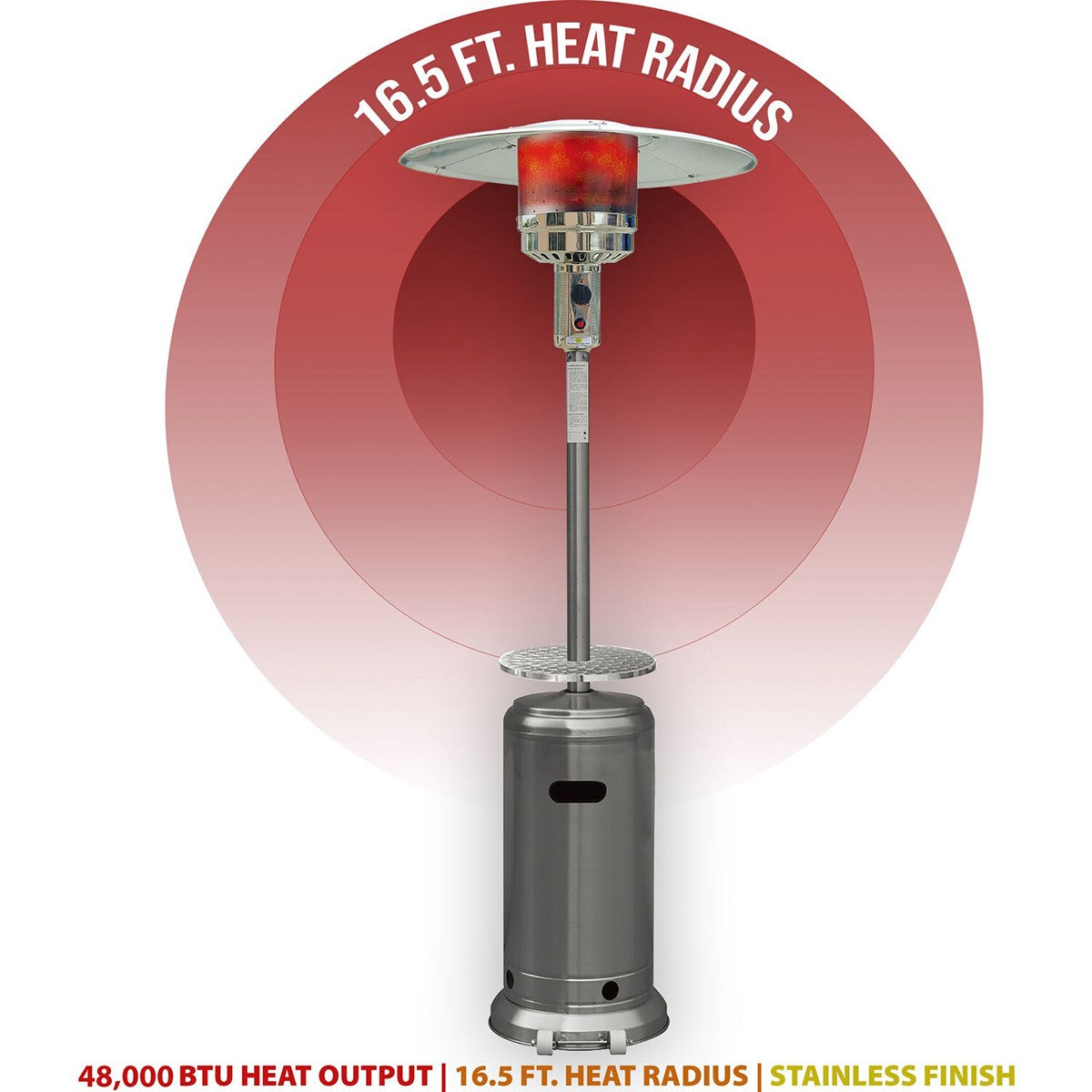 Hanover HAN003SS 48,000 BTU Umbrella Propane Patio Heater - Stainless Steel - Heating radius of 6.5 feet.