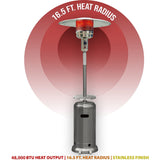 Hanover HAN003SS 48,000 BTU Umbrella Propane Patio Heater - Stainless Steel - Heating radius of 6.5 feet.