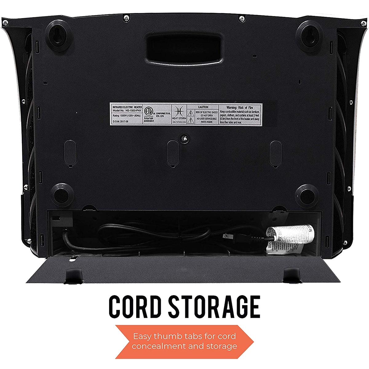 Heat Storm Phoenix Wall Heater with Wifi - Back with Cord Storage