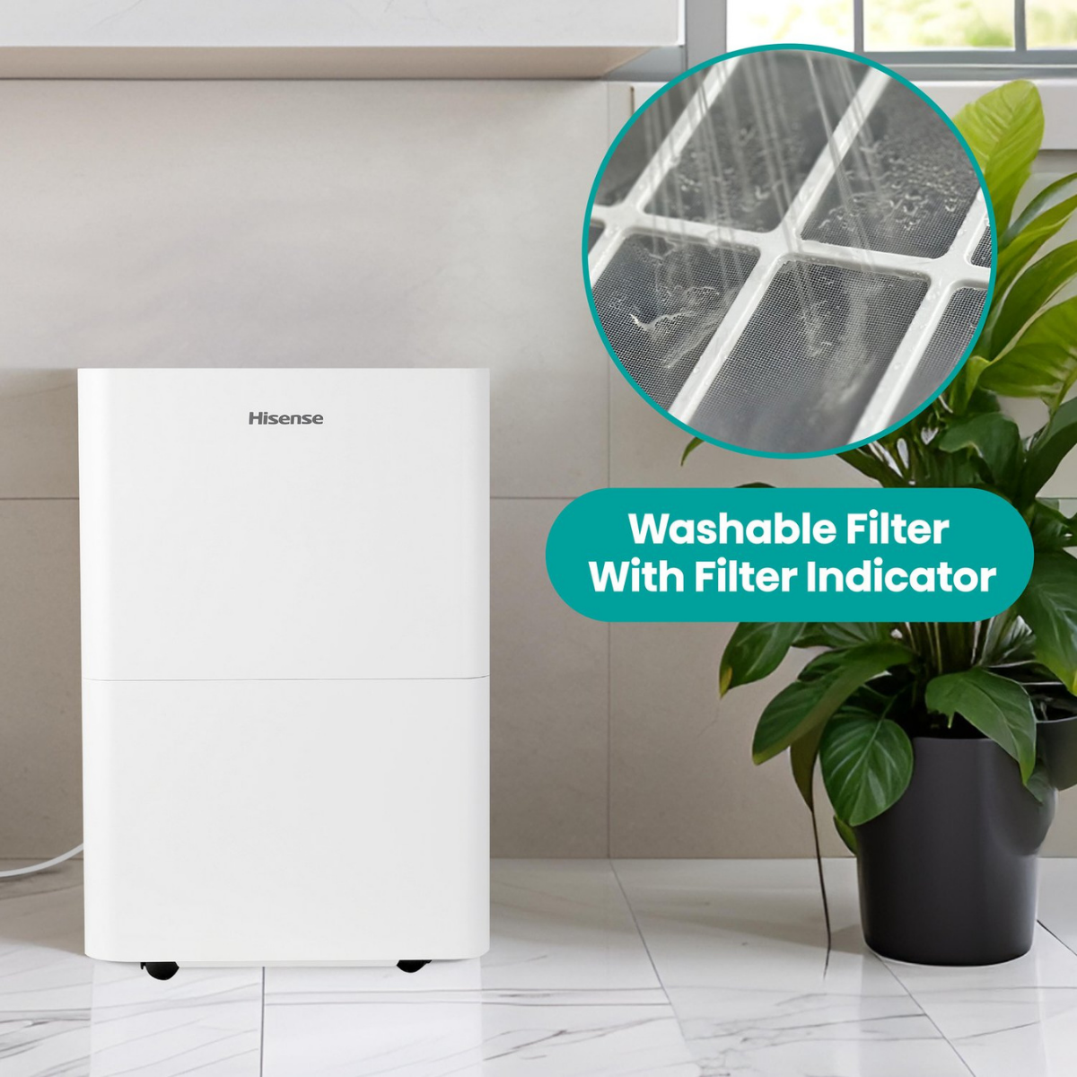 Hisense 35 Pint Dehumidifier with Slide-Out Bucket - Infographic 3