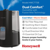 Honeywell Dual Comfort HWC775 1.5 Gal. Warm & Cool Mist Humidifier Black - Infographic 1