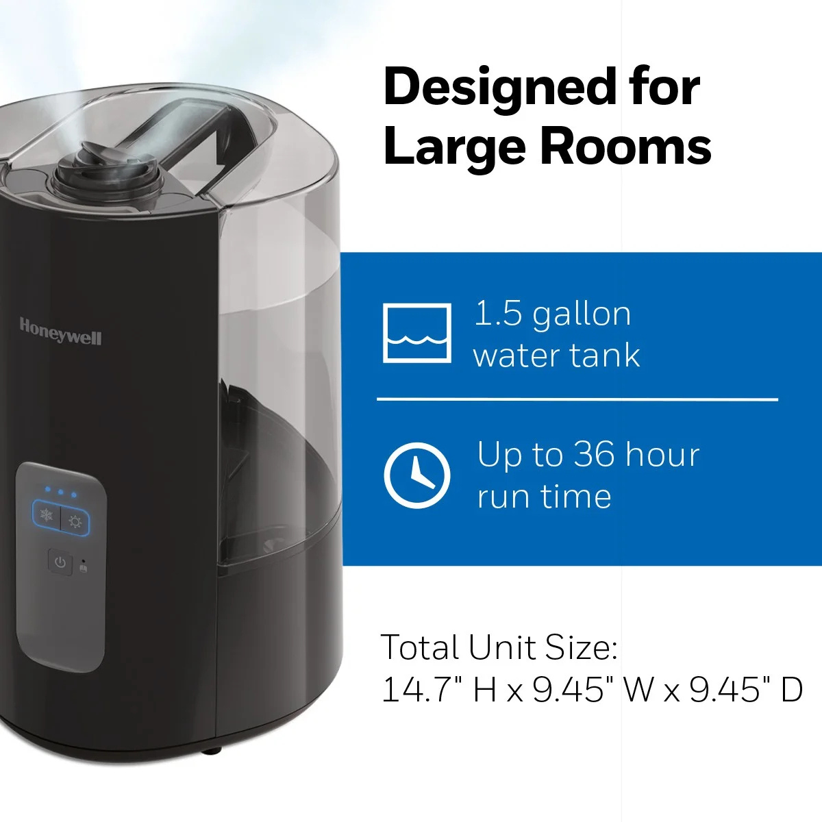 Honeywell Dual Comfort HWC775 1.5 Gal. Warm & Cool Mist Humidifier Black - Infographic 2