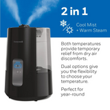Honeywell Dual Comfort HWC775 1.5 Gal. Warm & Cool Mist Humidifier Black - Infographic 3