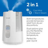 Honeywell Dual Comfort HWC775 1.5 Gal. Warm & Cool Mist Humidifier White - Infographic 3