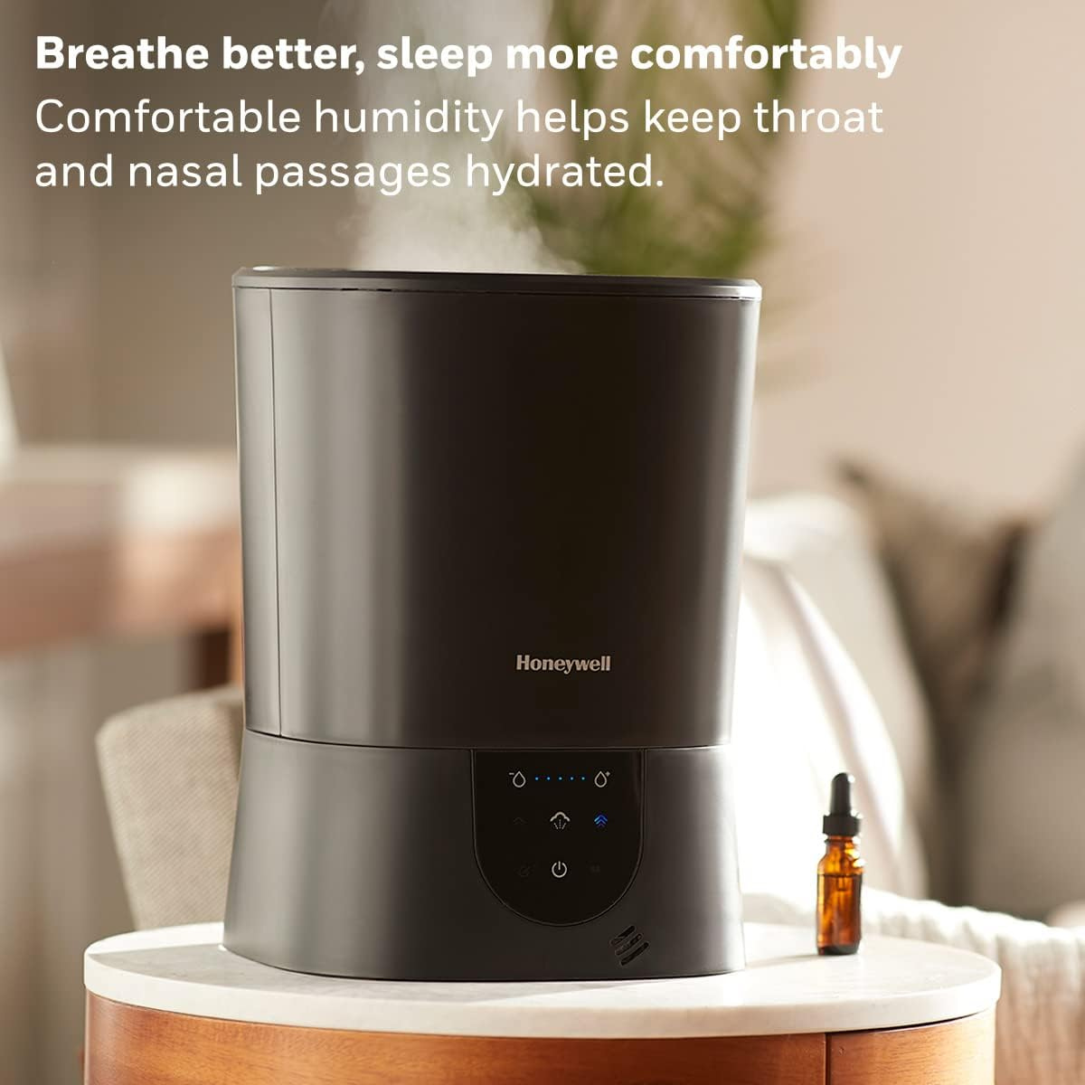 Honeywell HWM445B Easy-to-Care Filter Free Warm Mist Humidifier - Infographic 1