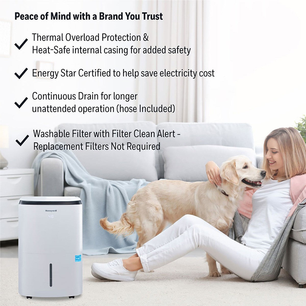 Honeywell 30 Pint Dehumidifier w/ Optional Wi-Fi - Features