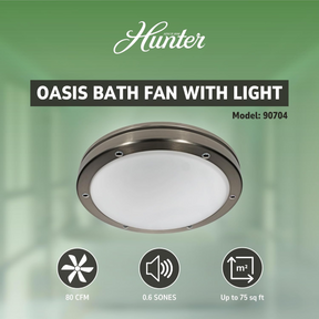 Hunter Oasis 80 CFM Bathroom Fan Brushed Nickel - Infographic 1