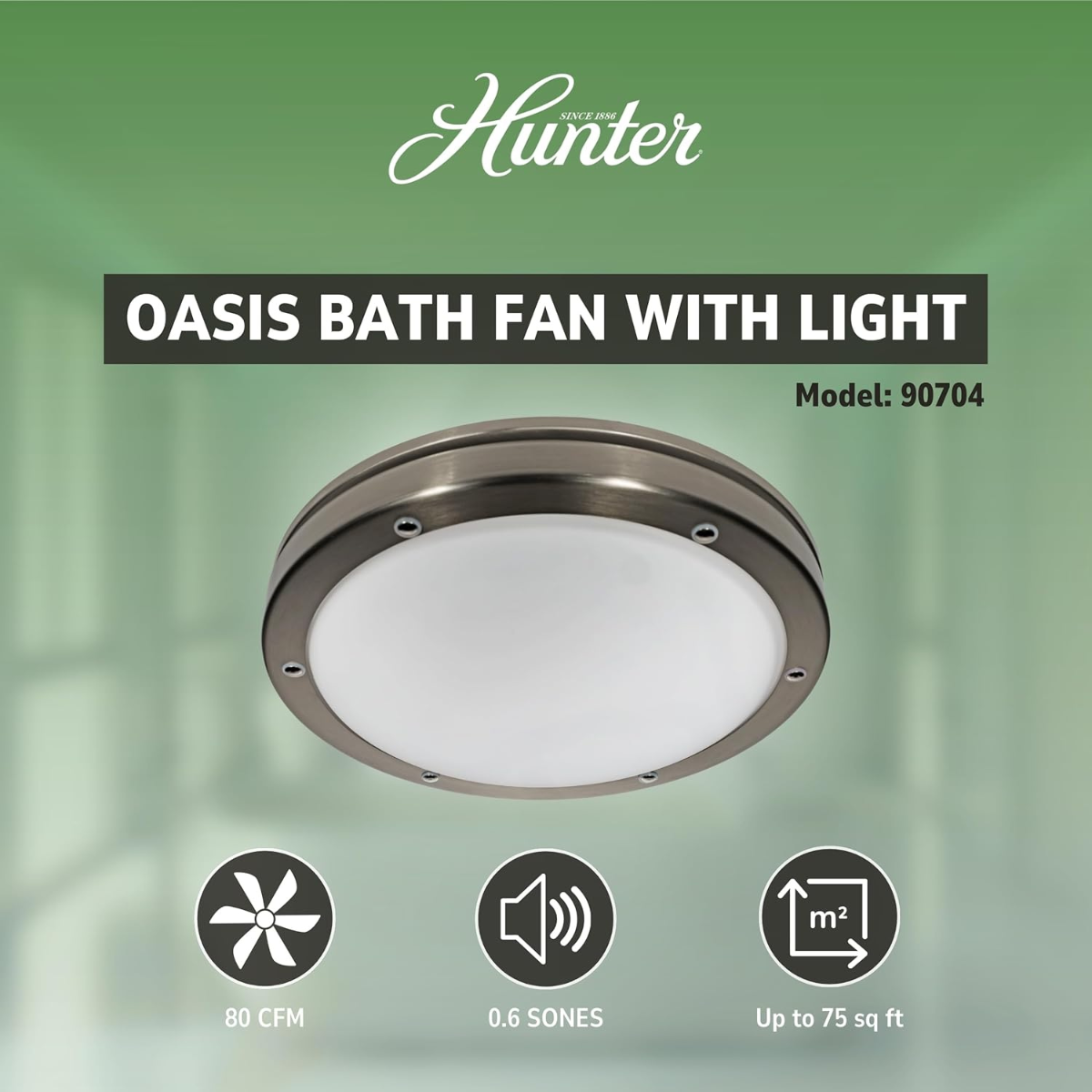 Hunter Oasis 80 CFM Bathroom Fan Brushed Nickel - Infographic 1