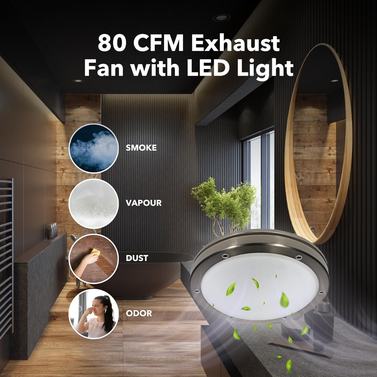 Hunter Oasis 80 CFM Bathroom Fan Brushed Nickel - Infographic 2
