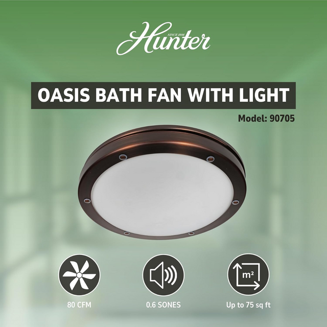 Hunter Oasis 80 CFM Bathroom Fan Imperial Bronze - Infographic 1