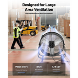 iLiving ILG8MF24-77 24-In 2 Speed 7700 CFM Portable High Velocity Industrial/Commercial Drum Fan - Infographic 1