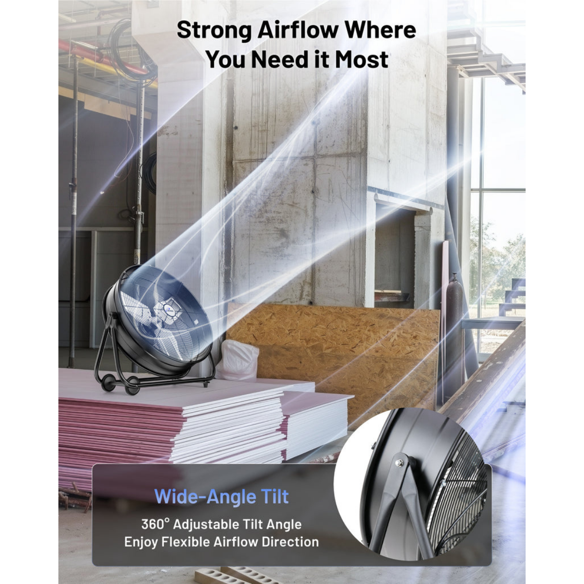 iLiving ILG8MF24-77 24-In 2 Speed 7700 CFM Portable High Velocity Industrial/Commercial Drum Fan - Infographic 3