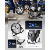 iLiving ILG8MF24-77 24-In 2 Speed 7700 CFM Portable High Velocity Industrial/Commercial Drum Fan - Infographic 4
