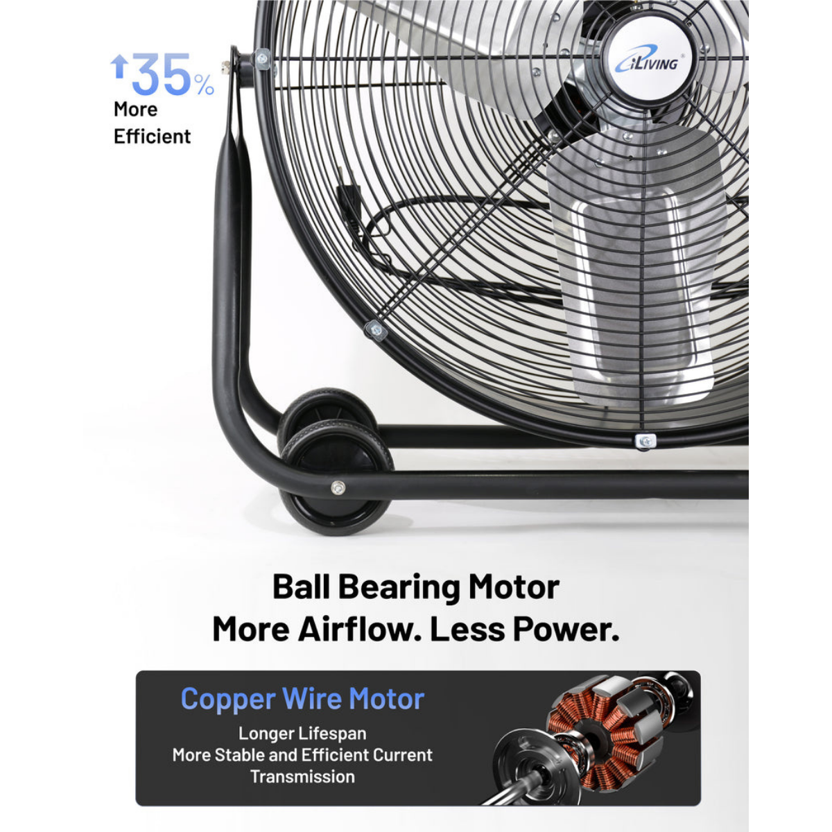 iLiving ILG8MF24-77 24-In 2 Speed 7700 CFM Portable High Velocity Industrial/Commercial Drum Fan - Infographic 5