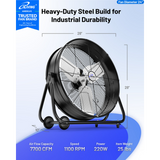 iLiving ILG8MF24-77 24 in. 2 Speed 7700 CFM Portable High Velocity Industrial/Commercial Drum Fan