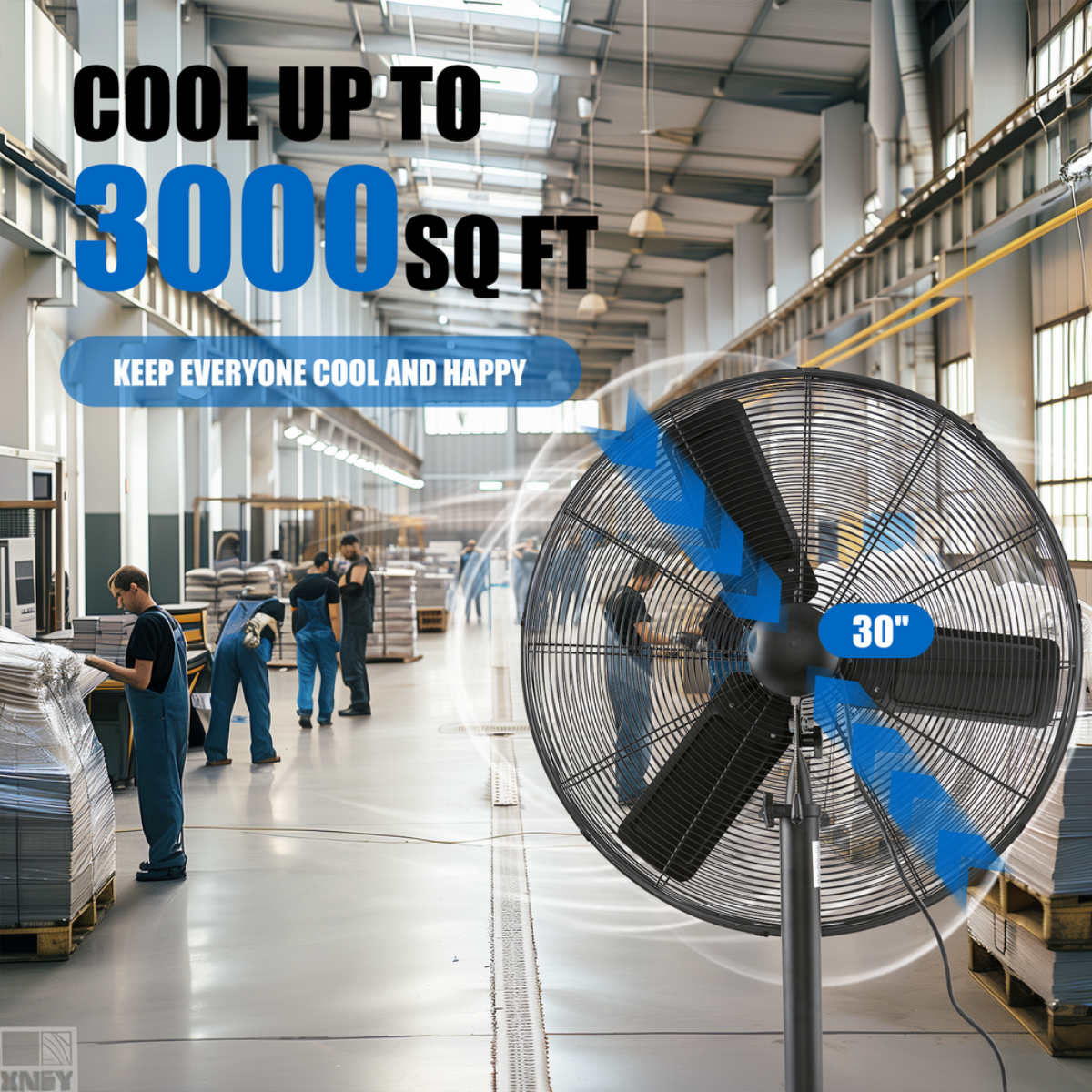 iLiving ILG8P30-72 30-In 3 Speed 7261 CFM Adjustable Height Industrial Pedestal Fan - Infographic 2