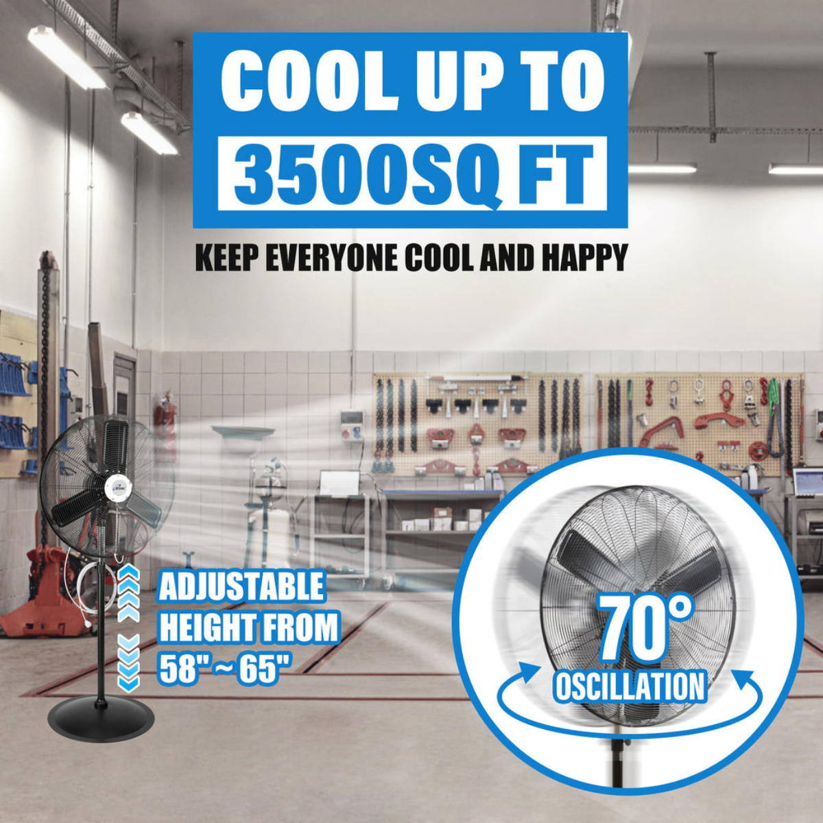 iLiving ILG8P30M 30-In 2 Speed 8400 CFM Adjustable Height Pedestal Outdoor Oscillating Fan with Misting Kit - Infographic 2