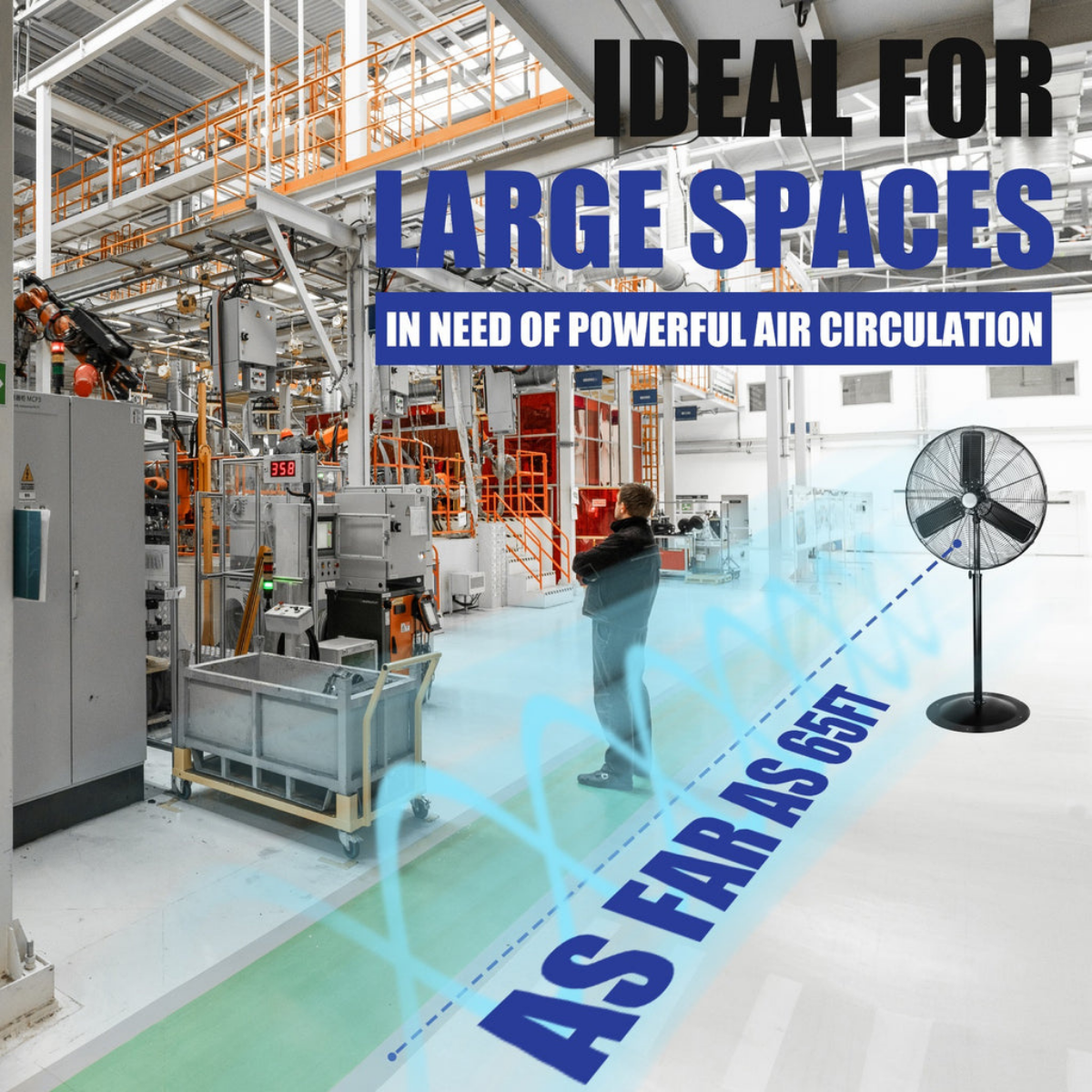 iLiving ILG8P31-93 30-In 3 Speed 8400 CFM Adjustable Height Commercial Oscillating Pedestal Fan - Infographic 3