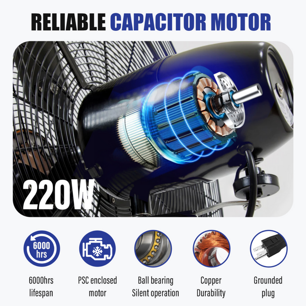 iLiving ILG8P31-93 30-In 3 Speed 8400 CFM Adjustable Height Commercial Oscillating Pedestal Fan - Infographic 4