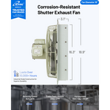 iLiving ILG8SFS-CR Corrosion Resistant Single Speed Shutter Exhaust Fan 16-in - Dimensions