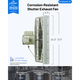 iLiving ILG8SFS-CR Corrosion Resistant Single Speed Shutter Exhaust Fan 24-in - Dimensions
