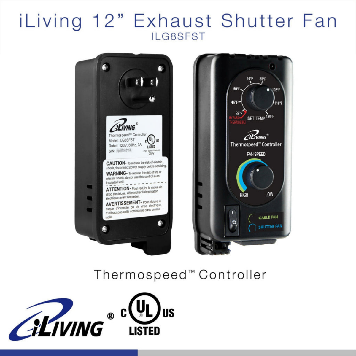iLiving ILG8SFST Exhaust Fan Thermospeed Temperature and Speed Controller - Infographic 1