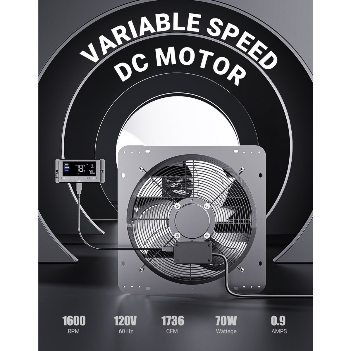 iLiving ILG8SFV-DC Variable Speed Shutter Exhaust Fan 16-in - Dimensions