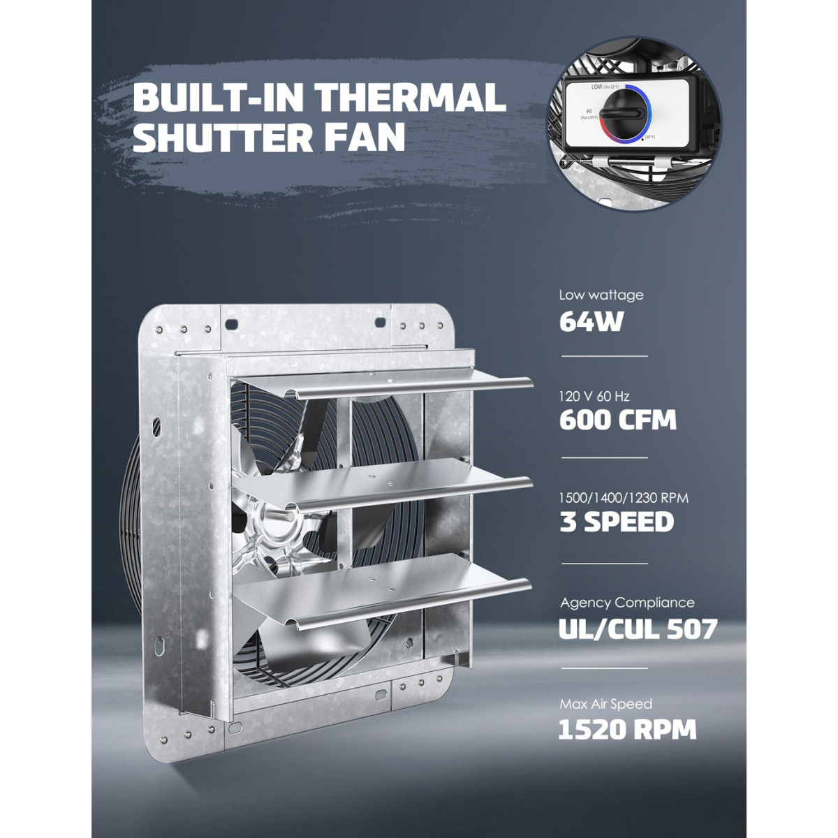 iLiving ILG8SFV-T with Speed Thermostat Control Shutter Exhaust Fan 10-in - Dimensions