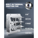 iLiving ILG8SFV-T with Speed Thermostat Control Shutter Exhaust Fan 10-in - Dimensions