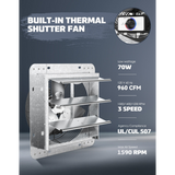 iLiving ILG8SFV-T with Speed Thermostat Control Shutter Exhaust Fan 12-in - Dimensions