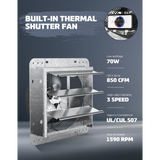 iLiving ILG8SFV-T with Speed Thermostat Control Shutter Exhaust Fan 14-in - Dimensions