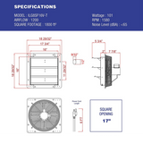 iLiving ILG8SFV-T with Speed Thermostat Control Shutter Exhaust Fan 16-in - Dimensions