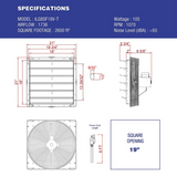 iLiving ILG8SFV-T with Speed Thermostat Control Shutter Exhaust Fan 18-in - Dimensions