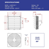 iLiving ILG8SFV-T with Speed Thermostat Control Shutter Exhaust Fan 24-in - Dimensions